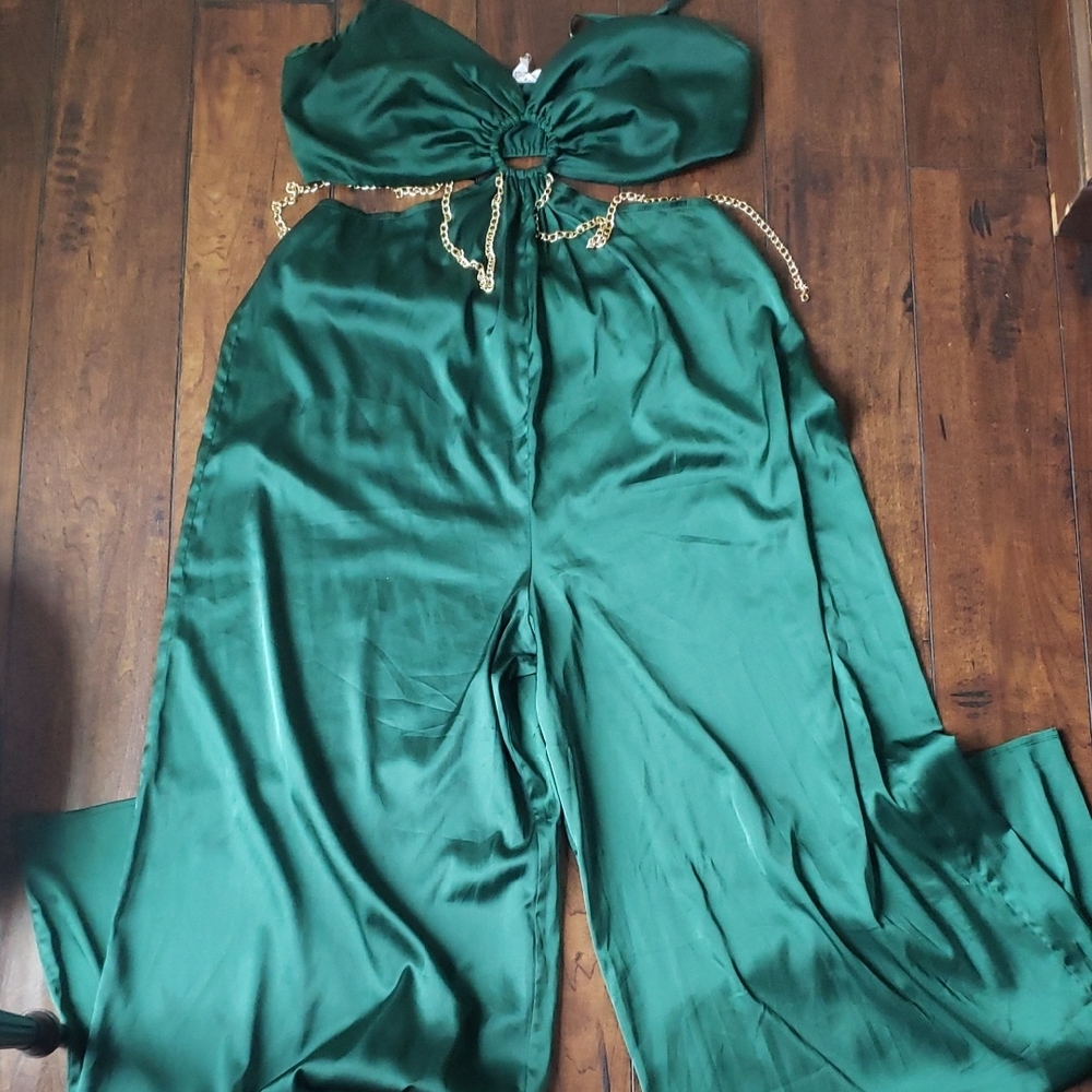 Emerald Green Satin Jumpsuit